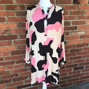 Hoss intropia Anthropologie Sz 44 Geometric Tunic Dress Pink Black Buttons